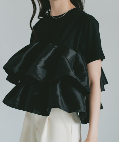 VANNIE U(ヴァニーユー)の「ティアードフリルペプラムTシャツ(Tシャツ/カットソー・レディース・ブラック/ホワイト・FREE)」の16枚目の写真