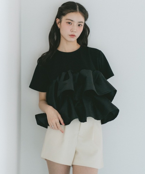 VANNIE U(ヴァニーユー)の「ティアードフリルペプラムTシャツ(Tシャツ/カットソー・レディース・ブラック/ホワイト・FREE)」の19枚目の写真