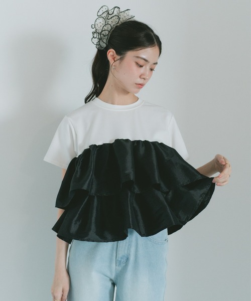VANNIE U(ヴァニーユー)の「ティアードフリルペプラムTシャツ(Tシャツ/カットソー・レディース・ブラック/ホワイト・FREE)」の3枚目の写真