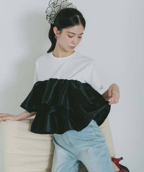 VANNIE U(ヴァニーユー)の「ティアードフリルペプラムTシャツ(Tシャツ/カットソー・レディース・ブラック/ホワイト・FREE)」の7枚目の写真