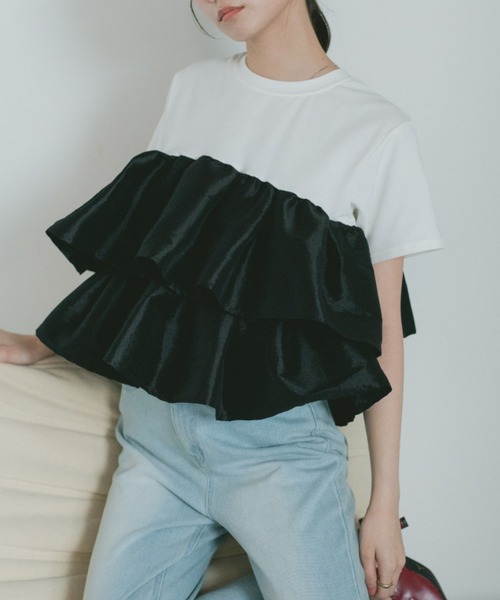 VANNIE U(ヴァニーユー)の「ティアードフリルペプラムTシャツ(Tシャツ/カットソー・レディース・ブラック/ホワイト・FREE)」の8枚目の写真