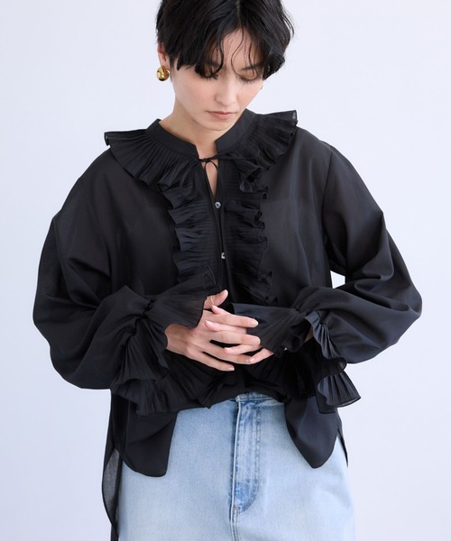 BARNYARDSTORM（バンヤードストーム）の「BARNYARDSTORM / フリルフルフルブラウス【『ネルソンさん』YouTubeご紹介アイテム】（シャツ/ブラウス・レディース・ホワイト/ブラック・FREE）」の5枚目の写真