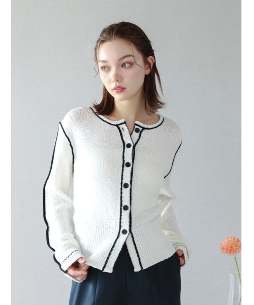 fifth(フィフス)の「配色ライン入りカーディガン(カーディガン/ボレロ・レディース・オフホワイト・M)」の1枚目の写真