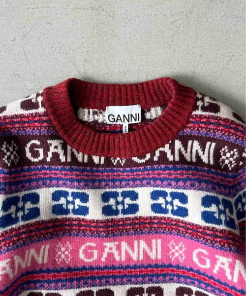 GANNI(ガニー)の「GANNI Logo wool mix o-neck pullover(ニット/セーター・レディース・マルチ・X-SMALL)」の1枚目の写真
