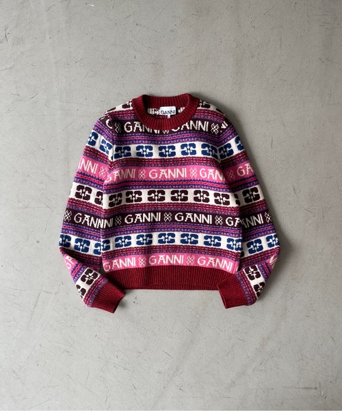GANNI(ガニー)の「GANNI Logo wool mix o-neck pullover(ニット/セーター・レディース・マルチ・X-SMALL)」の2枚目の写真