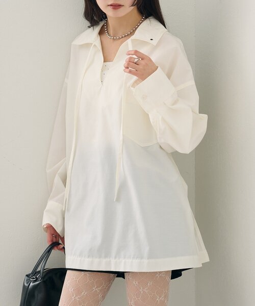 mystic（ミスティック）の「襟付きスキッパーシャツ（シャツ/ブラウス・レディース・ブルー/オフホワイト/イエロー・FREE）」の2枚目の写真