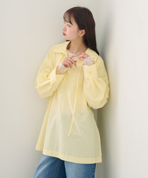 mystic（ミスティック）の「襟付きスキッパーシャツ（シャツ/ブラウス・レディース・ブルー/オフホワイト/イエロー・FREE）」の3枚目の写真