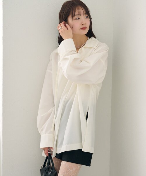 mystic（ミスティック）の「襟付きスキッパーシャツ（シャツ/ブラウス・レディース・ブルー/オフホワイト/イエロー・FREE）」の5枚目の写真