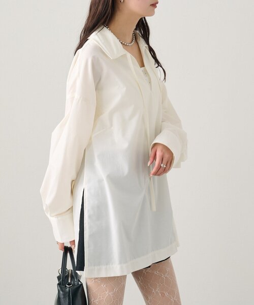 mystic（ミスティック）の「襟付きスキッパーシャツ（シャツ/ブラウス・レディース・ブルー/オフホワイト/イエロー・FREE）」の6枚目の写真