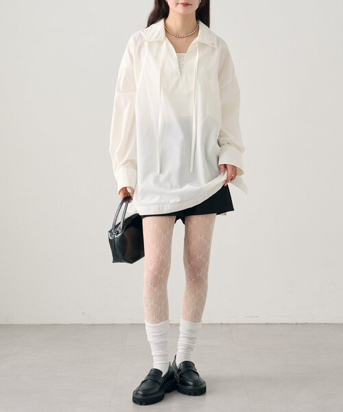 mystic（ミスティック）の「襟付きスキッパーシャツ（シャツ/ブラウス・レディース・ブルー/オフホワイト/イエロー・FREE）」の8枚目の写真