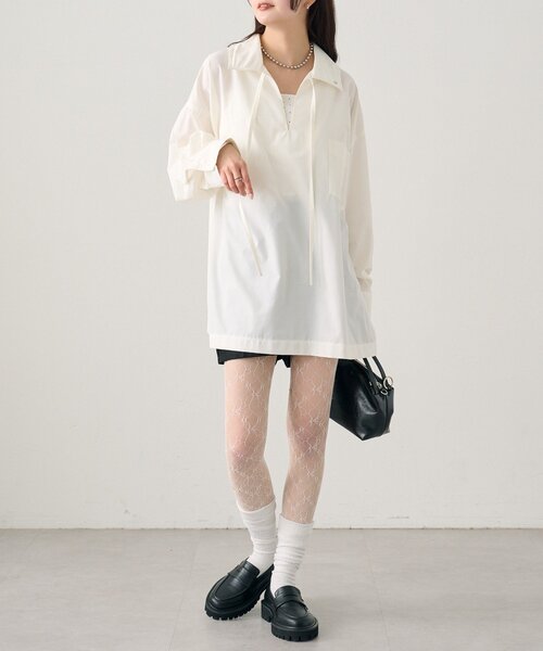 mystic（ミスティック）の「襟付きスキッパーシャツ（シャツ/ブラウス・レディース・ブルー/オフホワイト/イエロー・FREE）」の9枚目の写真