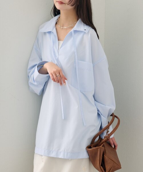 mystic（ミスティック）の「襟付きスキッパーシャツ（シャツ/ブラウス・レディース・ブルー/オフホワイト/イエロー・FREE）」の13枚目の写真