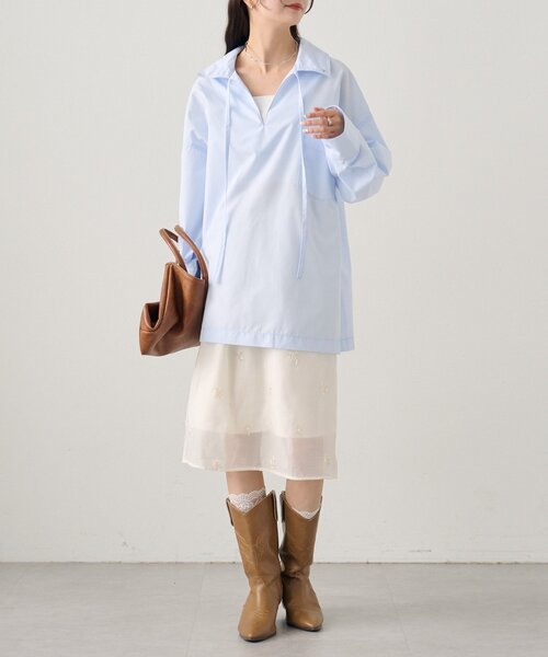 mystic（ミスティック）の「襟付きスキッパーシャツ（シャツ/ブラウス・レディース・ブルー/オフホワイト/イエロー・FREE）」の16枚目の写真