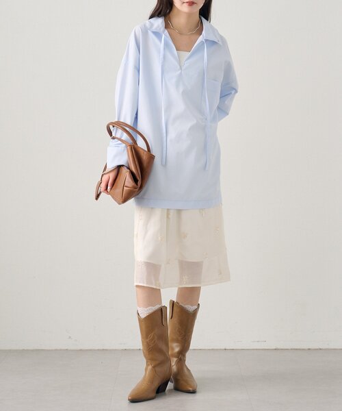 mystic（ミスティック）の「襟付きスキッパーシャツ（シャツ/ブラウス・レディース・ブルー/オフホワイト/イエロー・FREE）」の17枚目の写真