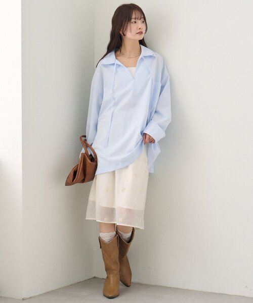 mystic（ミスティック）の「襟付きスキッパーシャツ（シャツ/ブラウス・レディース・ブルー/オフホワイト/イエロー・FREE）」の18枚目の写真