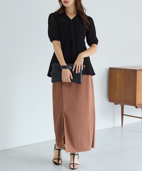 alotta(アロッタ)の「総レーススキッパーポロチュニック(ポロシャツ・レディース・ブラック/アイボリー・M/L/LL)」の17枚目の写真
