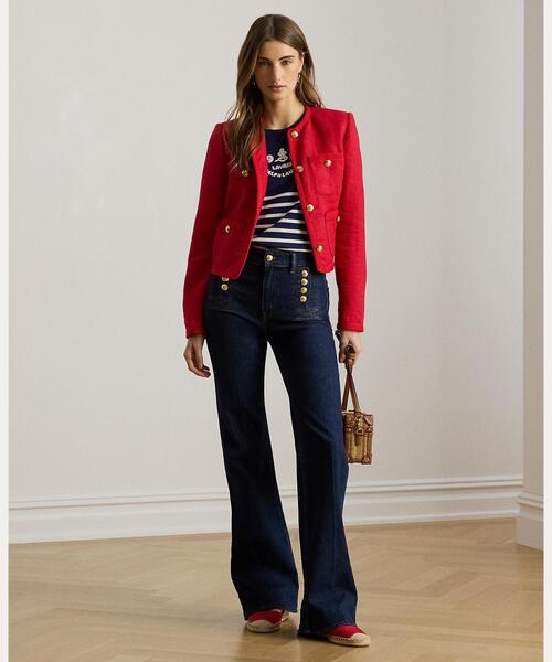 LAUREN RALPH LAUREN(ローレン ラルフ ローレン)の「リネン ヘリンボーン クロップド ジャケット(ノーカラージャケット・レディース・レッド・0/00/2/4/6/8)」の3枚目の写真