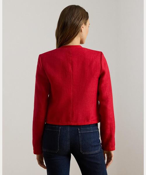 LAUREN RALPH LAUREN(ローレン ラルフ ローレン)の「リネン ヘリンボーン クロップド ジャケット(ノーカラージャケット・レディース・レッド・0/00/2/4/6/8)」の4枚目の写真