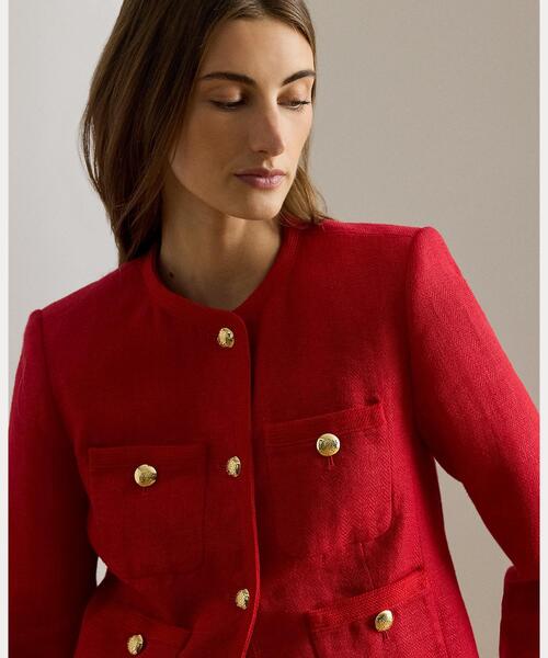 LAUREN RALPH LAUREN(ローレン ラルフ ローレン)の「リネン ヘリンボーン クロップド ジャケット(ノーカラージャケット・レディース・レッド・0/00/2/4/6/8)」の5枚目の写真