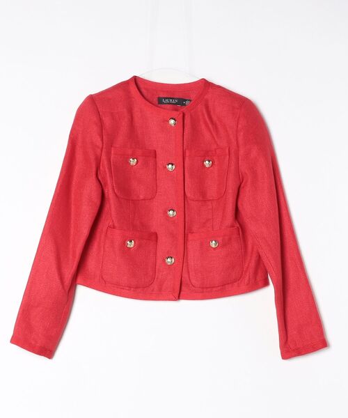 LAUREN RALPH LAUREN(ローレン ラルフ ローレン)の「リネン ヘリンボーン クロップド ジャケット(ノーカラージャケット・レディース・レッド・0/00/2/4/6/8)」の6枚目の写真
