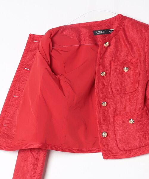 LAUREN RALPH LAUREN(ローレン ラルフ ローレン)の「リネン ヘリンボーン クロップド ジャケット(ノーカラージャケット・レディース・レッド・0/00/2/4/6/8)」の8枚目の写真