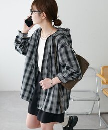 DISCOAT（ディスコート）の「【Enlude】オンブレチェックフード付きオーバーシャツ（シャツ/ブラウス）」
