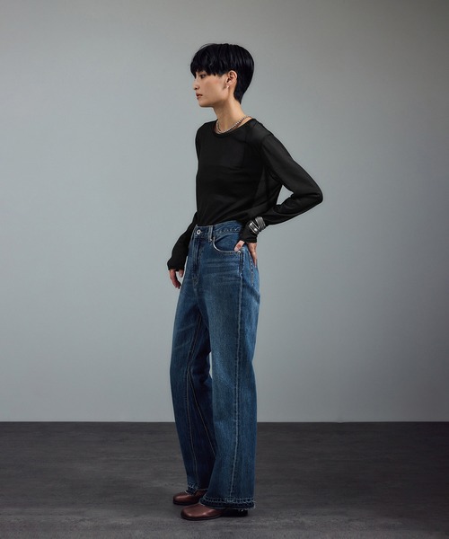 SALON adam et rope'（サロン アダム エ ロペ）の「COTTON USAセミフレアデニム 4（デニムパンツ・レディース・ブルー系その他6/サックスブルー・X-SMALL/S/M）」の19枚目の写真