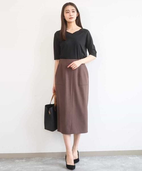 MK MICHEL KLEIN（エムケーミッシェルクラン）の「2wayネックデザインポンチカットソー/接触冷感/UVカット/洗える（Tシャツ/カットソー・レディース・ベージュ/ブラック・38）」の17枚目の写真