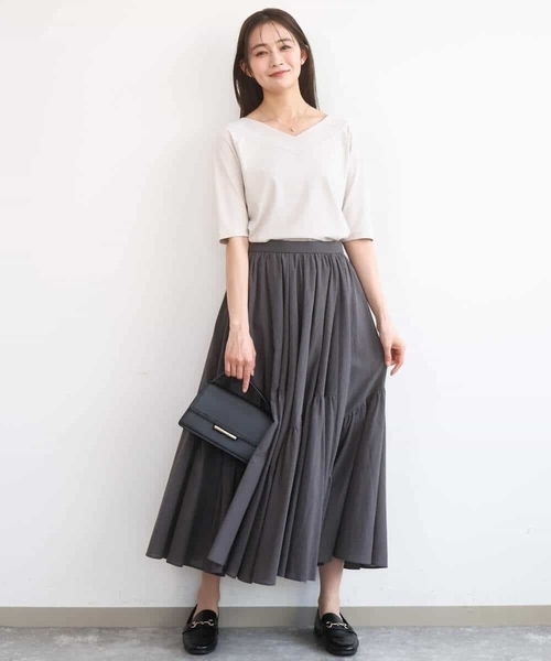 MK MICHEL KLEIN（エムケーミッシェルクラン）の「2wayネックデザインポンチカットソー/接触冷感/UVカット/洗える（Tシャツ/カットソー・レディース・ベージュ/ブラック・38）」の19枚目の写真