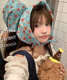 Sibra（シブラ）の「レトロフラワー柄 配色ライン プチスカーフ（バンダナ/スカーフ）」