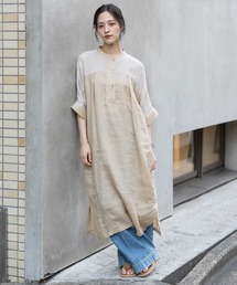 Munich | 60sリネンキャンバス×40sリネンメッシュシャツワンピース(シャツワンピース)
