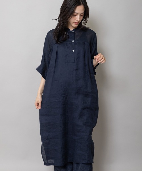 Munich（ミューニック）の「60sリネンキャンバス×40sリネンメッシュシャツワンピース（シャツワンピース・レディース・ベージュ/ネイビー/ブラック・FREE）」の9枚目の写真