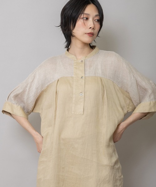 Munich（ミューニック）の「60sリネンキャンバス×40sリネンメッシュシャツワンピース（シャツワンピース・レディース・ベージュ/ネイビー/ブラック・FREE）」の18枚目の写真