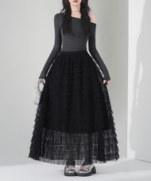 LAFFMO | ドット柄チュールティアードフリルロングスカート(スカート)