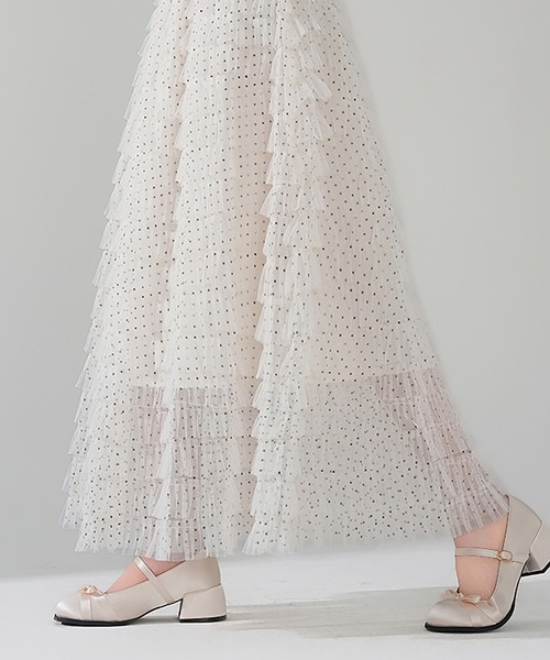 LAFFMO（ラフモ）の「ドット柄チュールティアードフリルロングスカート（スカート・レディース・キャメル/ベージュ/ブラック・F）」の11枚目の写真
