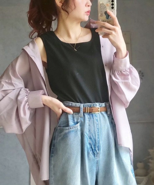 libelle more(リベル モア)の「タンクセットオーバーサイズ長袖シアーシャツ(シャツ/ブラウス・レディース・オフホワイト/サックスブルー/スモークピンク/ネイビー/ベージュ・M/L)」の1枚目の写真