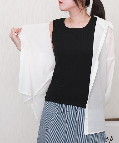 libelle more(リベル モア)の「タンクセットオーバーサイズ長袖シアーシャツ(シャツ/ブラウス・レディース・オフホワイト/サックスブルー/スモークピンク/ネイビー/ベージュ・M/L)」の6枚目の写真