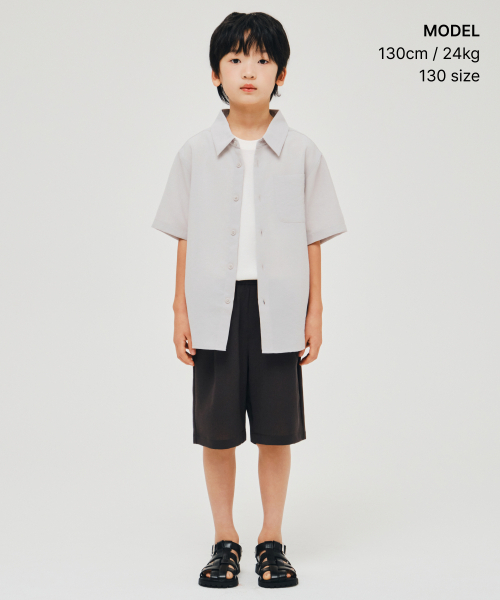 MUSINSA STANDARD KIDS（ムシンサスタンダードキッズ）の「リネンライクワンタックワイドバンディングショーツ[ダークグレー]（その他パンツ・レディース・その他・110/120/130/140/150/160）」の2枚目の写真