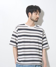 【URBAN COLLECTION/アーバンコレクション】 ドライワッフル ジャガード マルチボーダー クルーネック 半袖Tシャツ