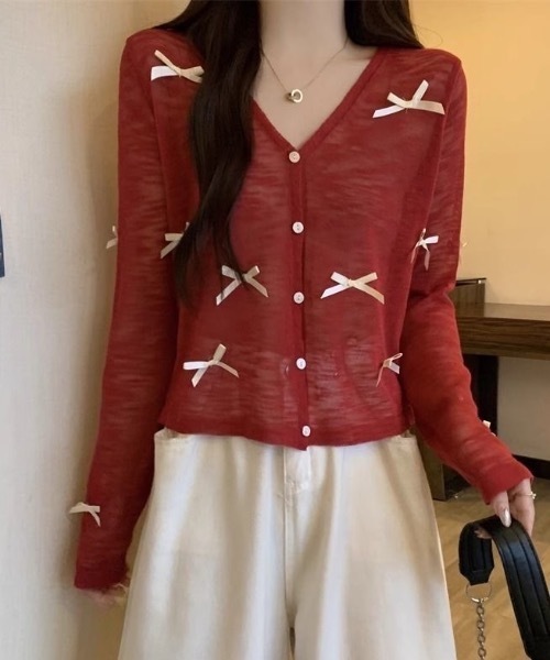 Alvia(アルビア)の「リボン付きカーディガン(カーディガン/ボレロ・レディース・ブラック/ホワイト/レッド・M)」の18枚目の写真