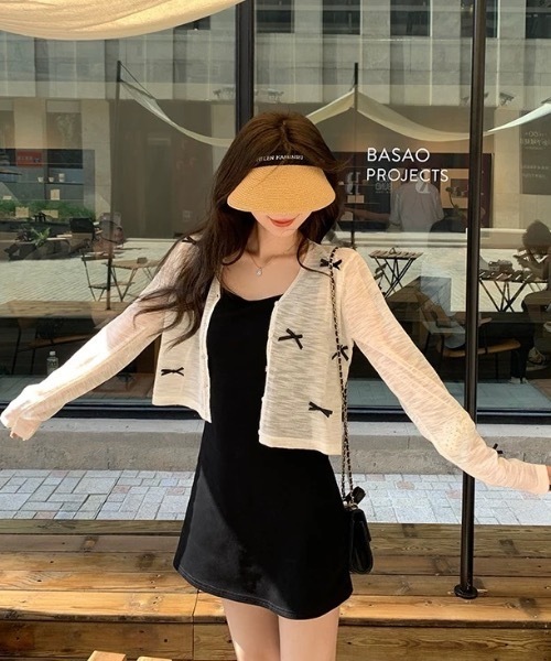 Alvia(アルビア)の「リボン付きカーディガン(カーディガン/ボレロ・レディース・ブラック/ホワイト/レッド・M)」の7枚目の写真