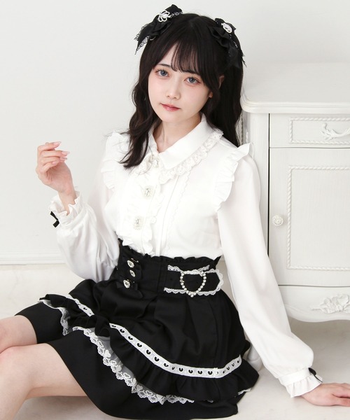 DearMyLove(ディアマイラブ)の「キラキラビジューフリルリボンブラウス(シャツ/ブラウス・レディース・ブラック/ホワイト/ブラック×ピンク・3L/LARGE/MEDIUM)」の11枚目の写真