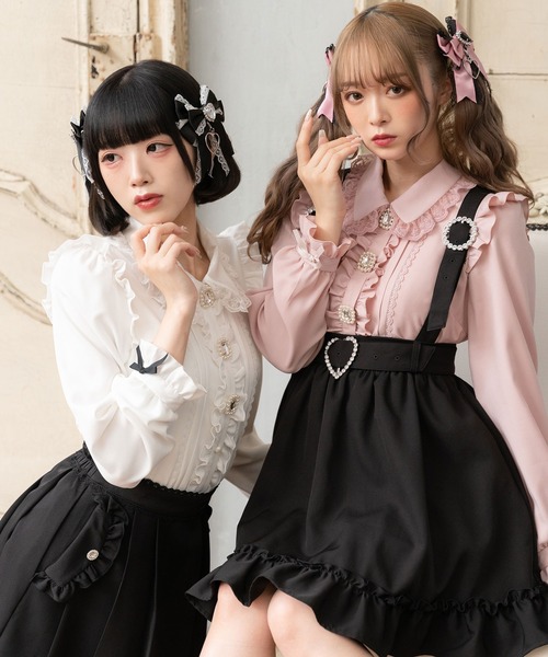 DearMyLove(ディアマイラブ)の「キラキラビジューフリルリボンブラウス(シャツ/ブラウス・レディース・ブラック/ホワイト/ブラック×ピンク・3L/LARGE/MEDIUM)」の15枚目の写真