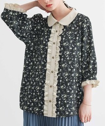 花柄配色ブラウス