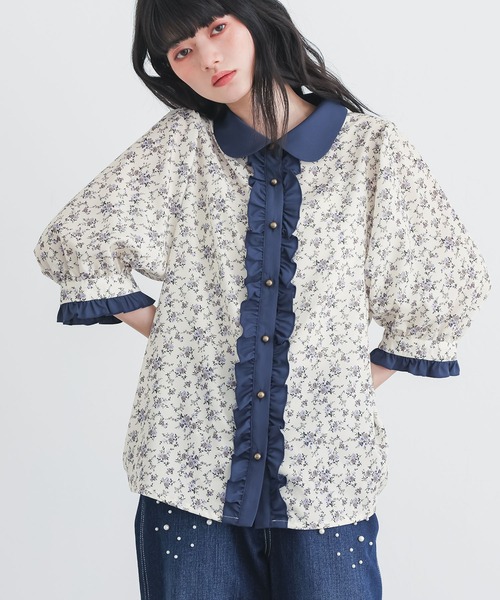 somari imagination(ソマリ イマジネーション)の「花柄配色ブラウス(シャツ/ブラウス・レディース・ブラック/アイボリー・2/1)」の5枚目の写真