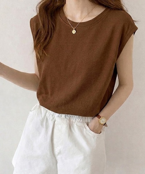 SallyLunn(サリーラン)の「【大人ベーシック】ノースリーブカットソー(Tシャツ/カットソー・レディース・ホワイト/ブラック/ブラウン・MEDIUM/LARGE)」の3枚目の写真