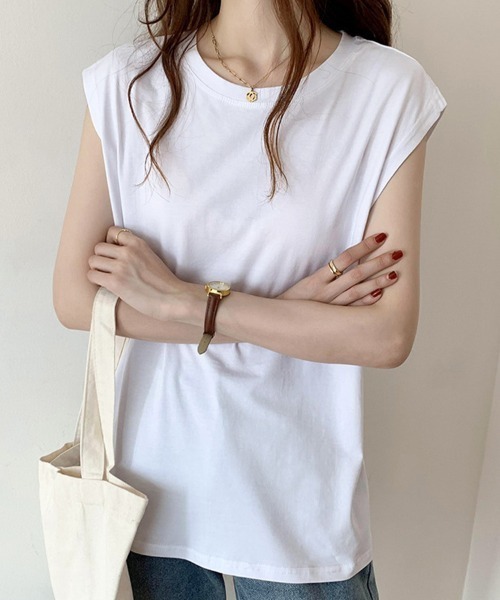SallyLunn(サリーラン)の「【大人ベーシック】ノースリーブカットソー(Tシャツ/カットソー・レディース・ホワイト/ブラック/ブラウン・MEDIUM/LARGE)」の2枚目の写真