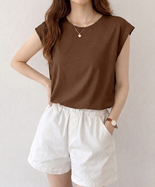 SallyLunn(サリーラン)の「【大人ベーシック】ノースリーブカットソー(Tシャツ/カットソー・レディース・ホワイト/ブラック/ブラウン・MEDIUM/LARGE)」の6枚目の写真