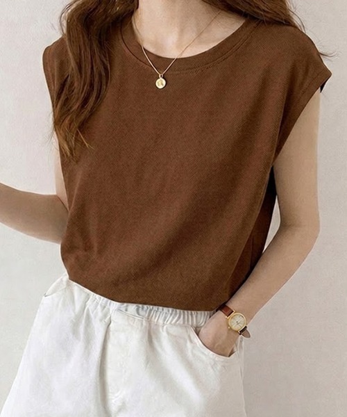 SallyLunn(サリーラン)の「【大人ベーシック】ノースリーブカットソー(Tシャツ/カットソー・レディース・ホワイト/ブラック/ブラウン・MEDIUM/LARGE)」の5枚目の写真