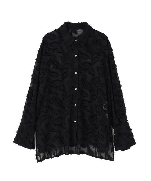 NATURAL BEAUTY BASIC（ナチュラルビューティーベーシック）の「カットジャガードシアーシャツ（シャツ/ブラウス・レディース・ピンク/オフホワイト/ブラック・ﾌﾘ-）」の4枚目の写真
